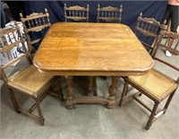 Antique Oak Dining Wood Table with 6 Chairs