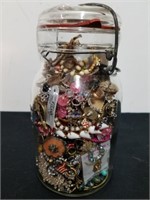 Vintage 7.5 inch jar with jewelry