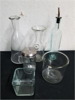 Crafts, vases, cruet and a sugar pourer