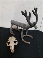 Small Critter skull and metal horseshoe animal