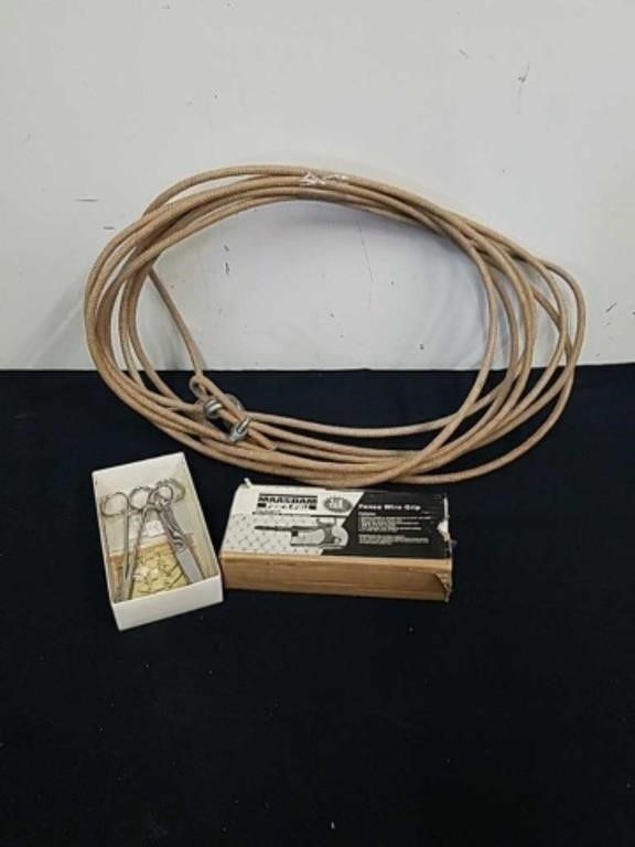 Half ton fence wire grip, sewing accessories, and