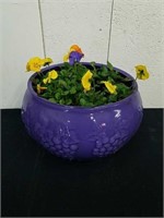 11x7.5 in painted punch bowl with pansies