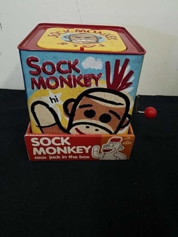 Metal sock monkey Jack in the Box