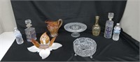 GLASS DECANTER, CARNIVAL GLASS PITCHER,VASE & MORE