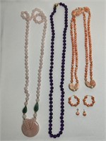 3 Bead Necklaces Peach, Purple, Pink