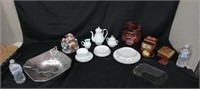 TEAPOT SET,DISHES,CANDY DISH,CANDLE COVER ETC.