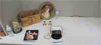 HALL'S WOODEN BOX,CANDLE STICKS HOLDERS,CLOCK ETC