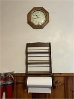Clock, Spice Rack & Wood Paper Towel Holder