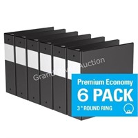 6 Pack Round Ring Binder 3" Black