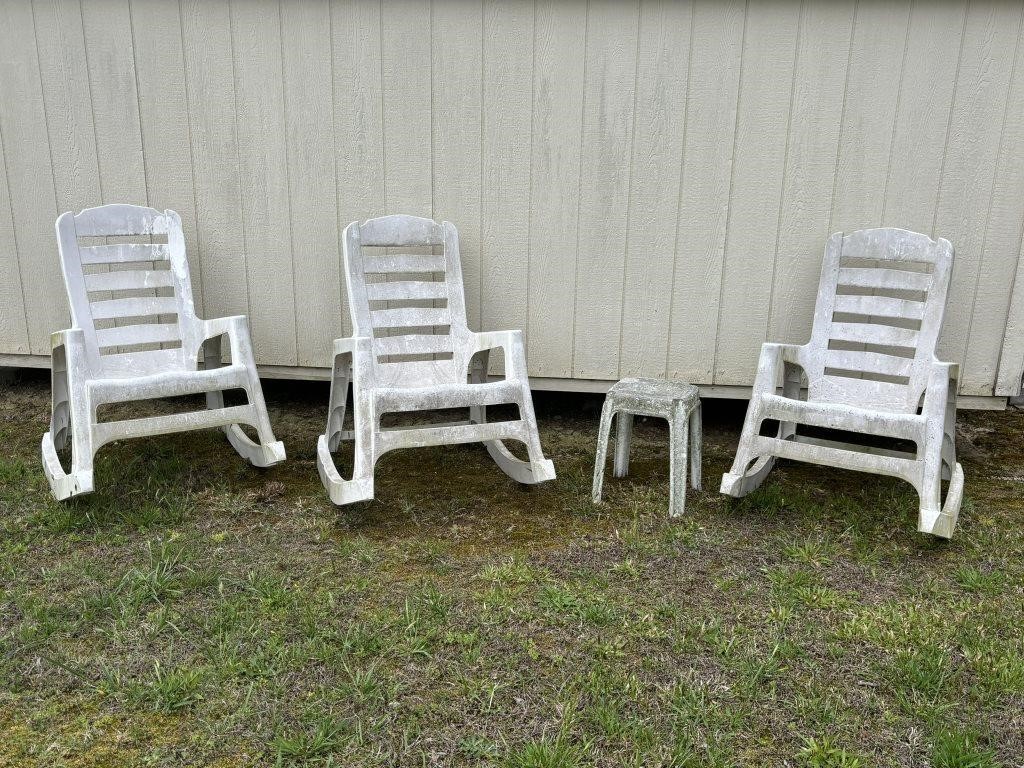 3 Outdoor Rocking Chairs & Side Tables