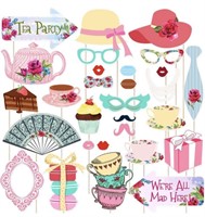 AMOSFUN 30PCS TEA PARTY PHOTO BOOTH PROPS