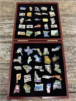 United States collector pins in display case