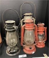 5 Vintage Metal Oil Lamps.