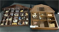 Trinket Animals, 2 Wooden Display Wall Boxes.