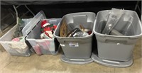 Car Accessories, Holiday Decor, 4 Plastic Totes.