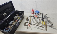 Toolbox with contents, wrenches, pullers, etc