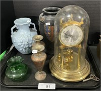 Haeger Floral Vase, Kundo Brass Dome Clock.