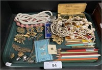 Costume Jewelry, Vintage Colored Pencils.