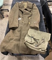 Heavy Wool Military Army Jacket, Canvas Bag.