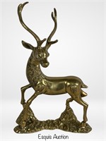 Vintage Solid Brass Buck Reindeer Deer Statue