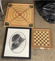 Religious Framed Art Sketch, Vintage Game Boards.