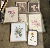 8pc Floral Framed Art.