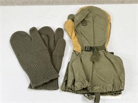 2 Pairs ARMY Mittens - 1 Knit & 1 Canvas w/