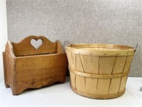 Apple Basket Wood and Vtg Magazine Holder