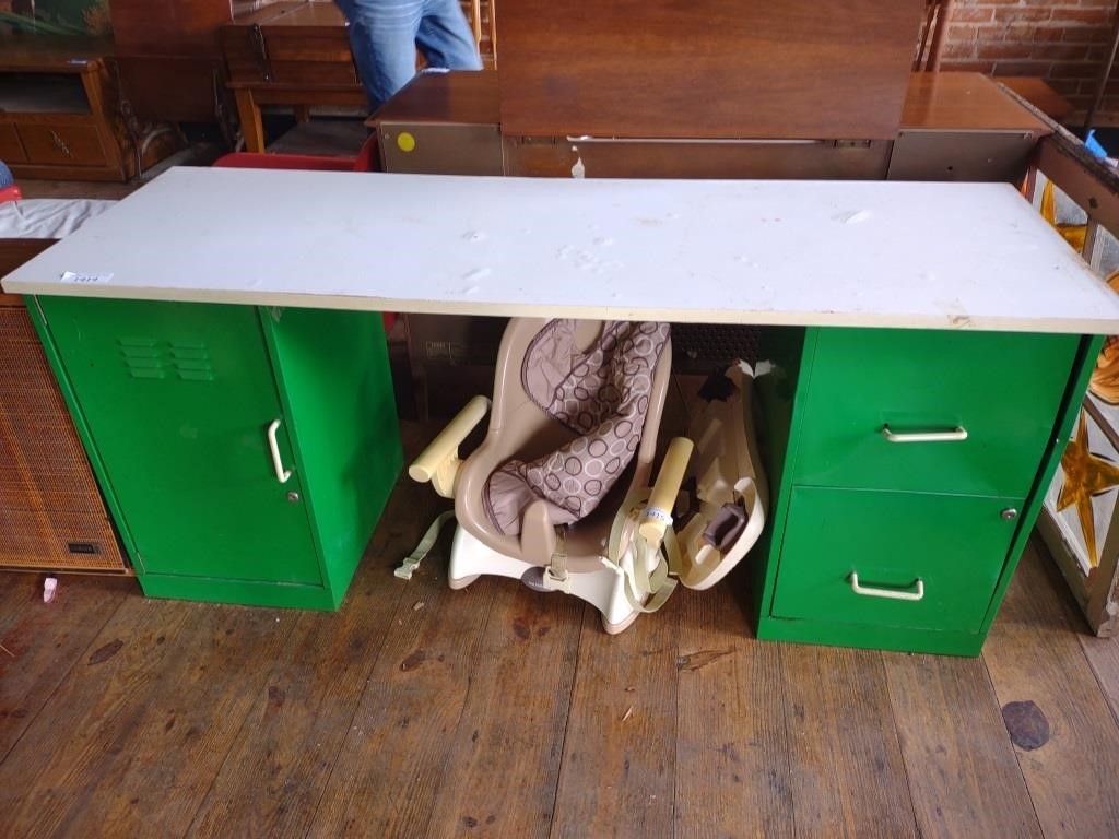 Desk with locker / filing cabinet (dented shows