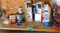 Glass cleaner, brake fluid, oil electrical plugs,