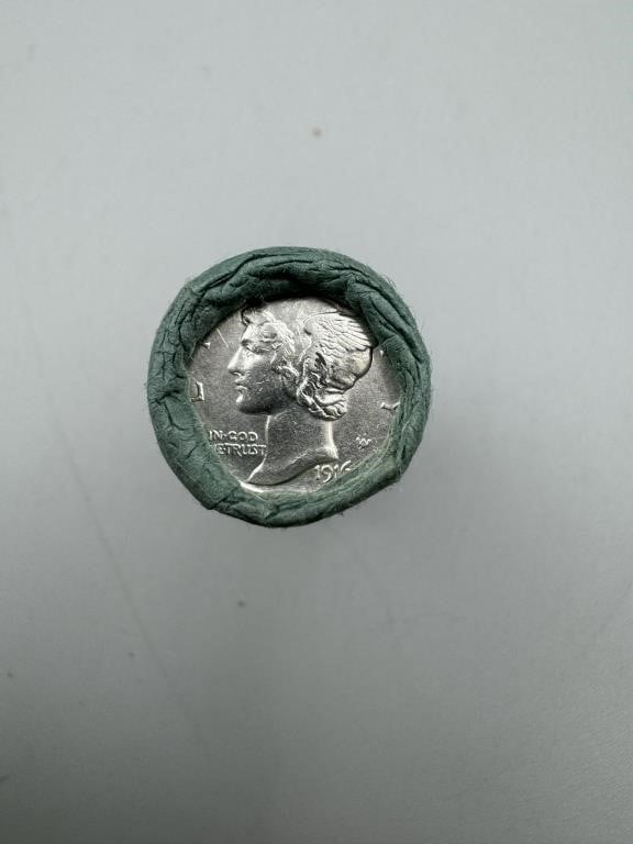 $5 Silver Dimes Roll w/ 1916 Mercury Dimes & D Tai