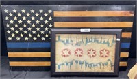 2 Patriotic Signs, Wooden Flag.