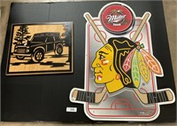 Metal Die Cut Jeep On Wood, Adv. Miller Beer