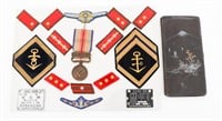 WWII JAPANESE ARMY & NAVY RANKS, WINGS, & CIG CASE