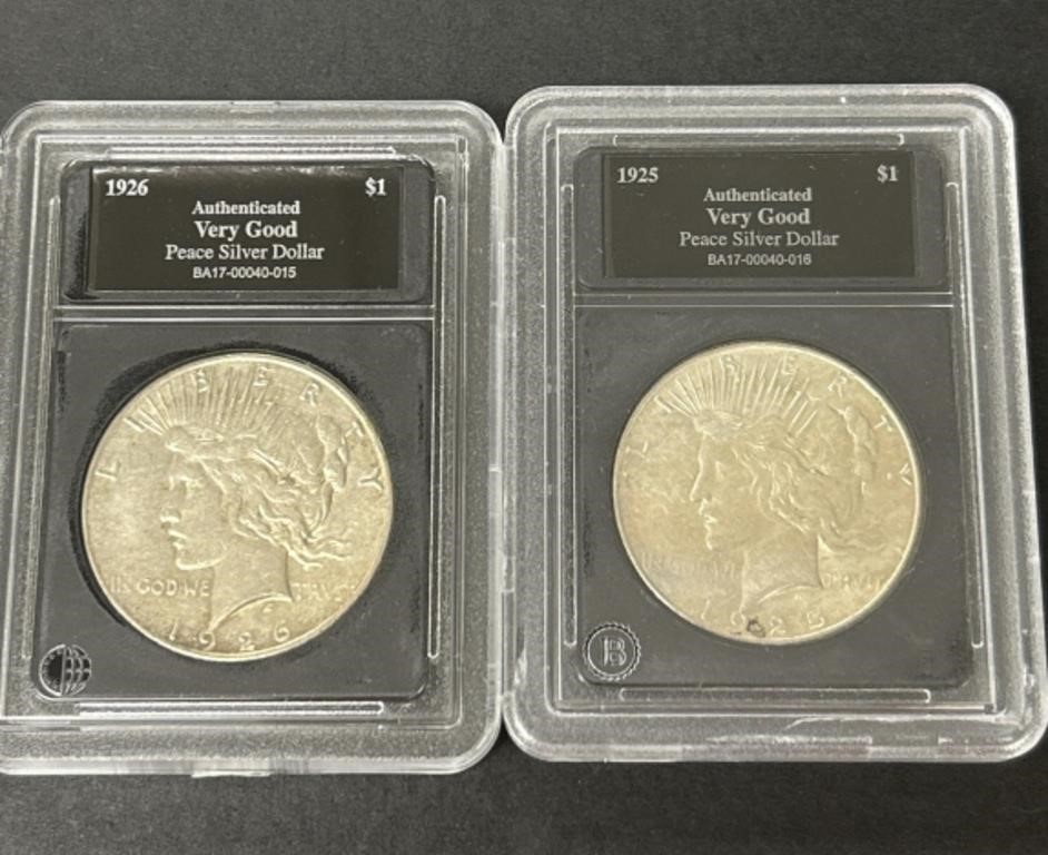1925,26 Peace Silver Dollars.