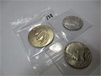3-coins, 1969 40% half, 2-40% bicentennial