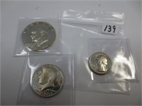 3-coins, Kennedy silver proof, Eisenhower silver