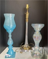 Vintage Blue, Opalescent Glass Vase, Pedestal.