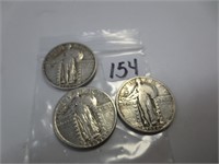 3 Standing Liberty silver quarters, 1928, 29, 30