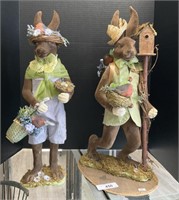 2 Large Felt Covered Bunny Rabbit Figures.