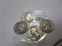 4 Washington silver qtrs, 1938, 42-S, 43-S, 49