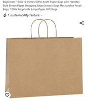 MSRP $32 Pack 50 Large Kraft Bags with Handles