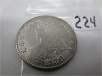 1830 Capped Bust silver half dollar, AU-58