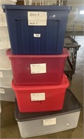 4 Plastic Totes w/ Lids.