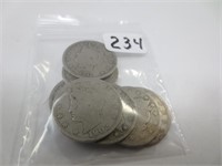 7 "V" nickels, mixed dates