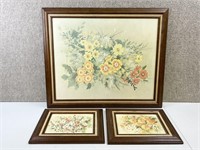 Set of 3 Vintage Floral Wall Prints by Vivienne