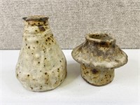 2 Glazed Pottery Stoneware Vases - Author Signed!