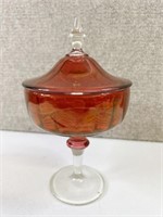 Red Pedestal Candy Dish with Lid