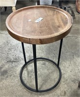 Round Walnut Modern End Table.