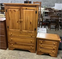 (2) Sturdy Pine Armoire & End Table.
